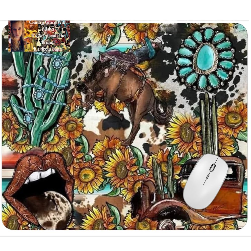 Western Collage Computer Non Slip Custom Mouse Pad Handmade